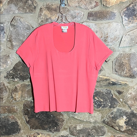Talbots Woman Size 3X Pink Short Sleeve U Shaped Neckline Women’s Stretch Top - Picture 1 of 4
